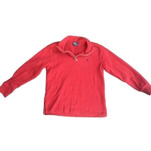 Vintage Polo Ralph Lauren Boys Youth M 10-12 Red Quarter Zip Zweater Sweater